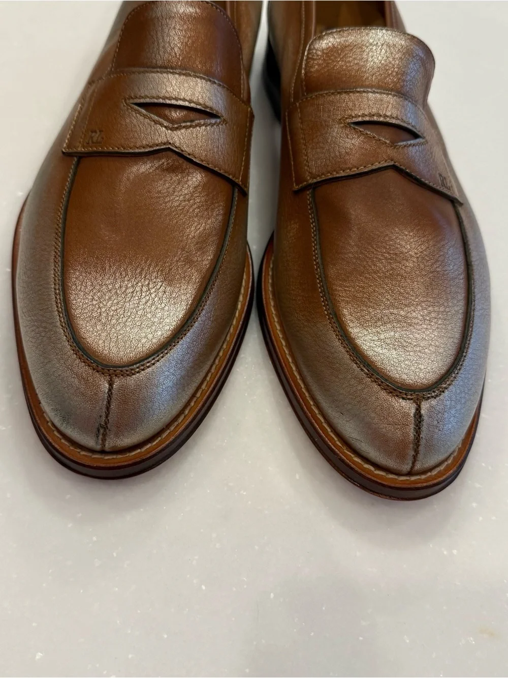 Ralph Lauren Purple Label Women’s Leather Loafers Tan W/ Metallic  Sz US 8.5